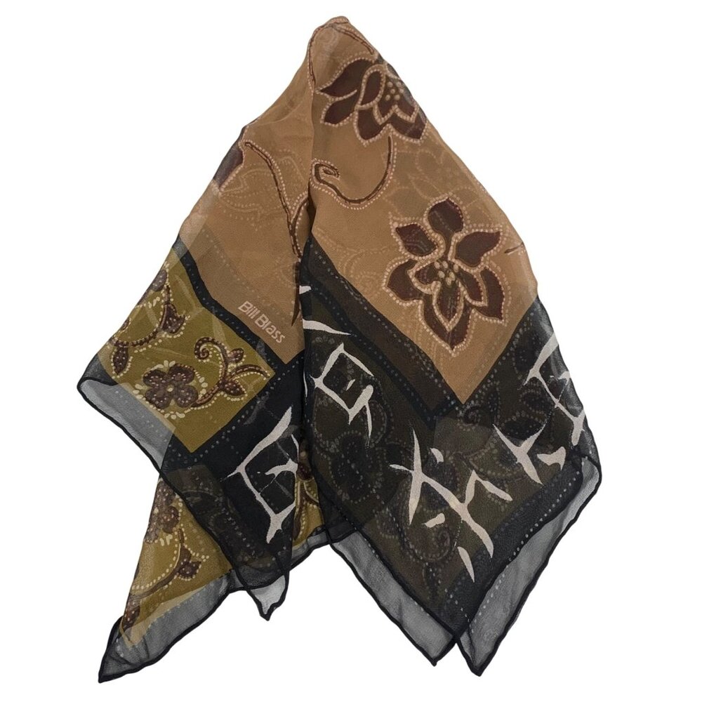 Vintage Bill Blass Western Floral w/ Asian Print Square Scarf